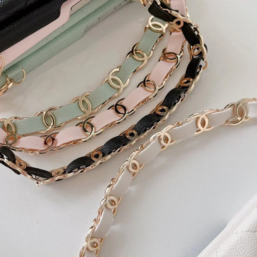 Chanel-inspired quilted phone case with beaded hand strap