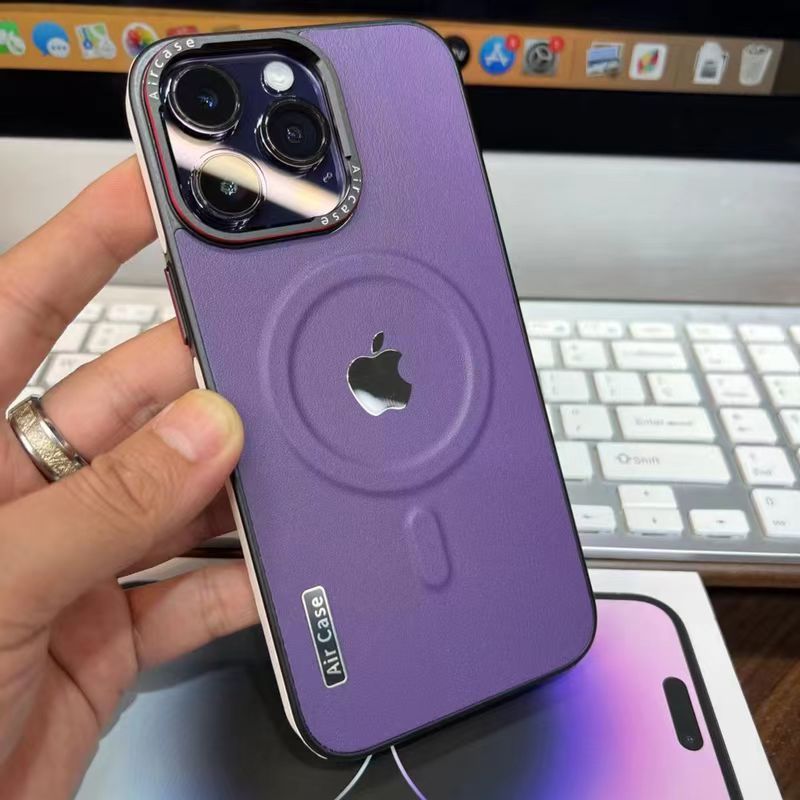 Leather MagSafe bumper case for iPhone, purple