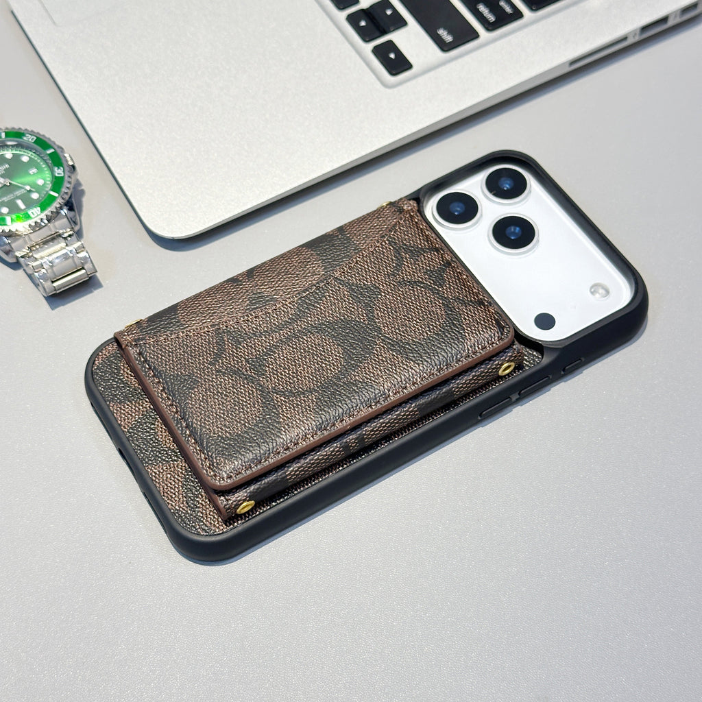 Coach-inspired monogram iPhone 17 Pro case with back card pocket
