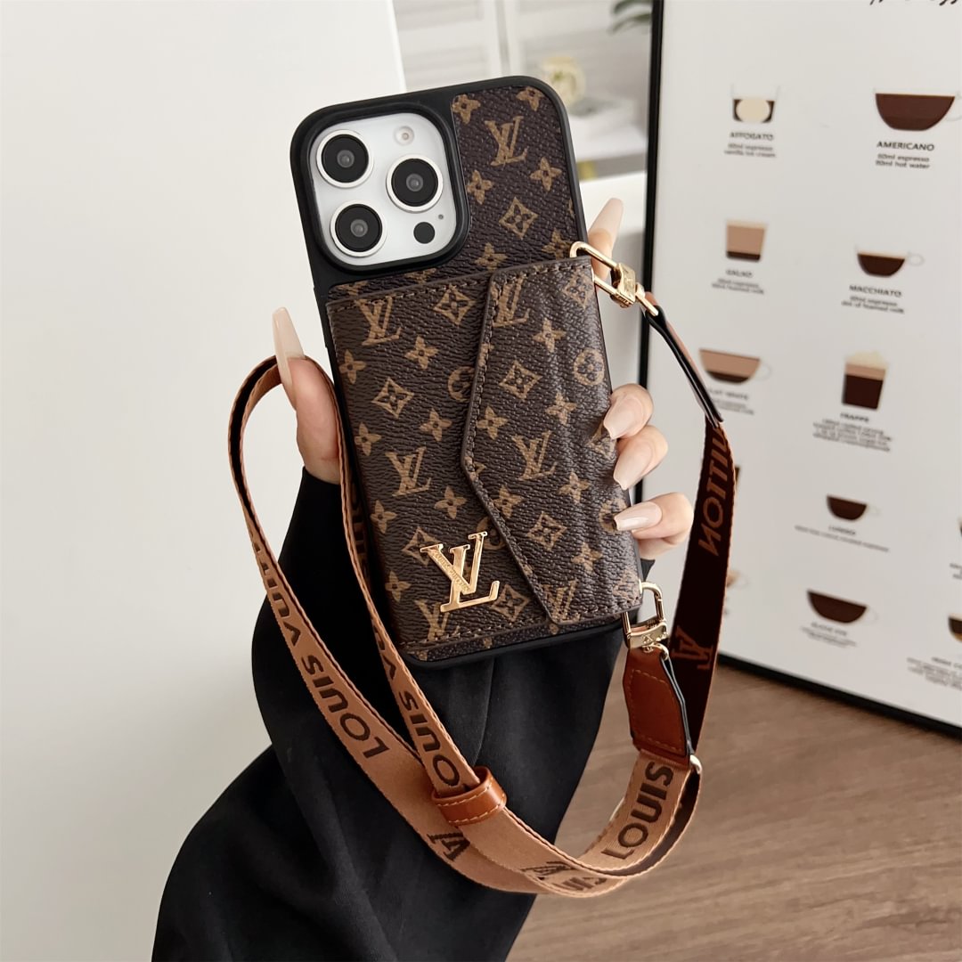 Canvas and leather crossbody iPhone case with accordion card holder