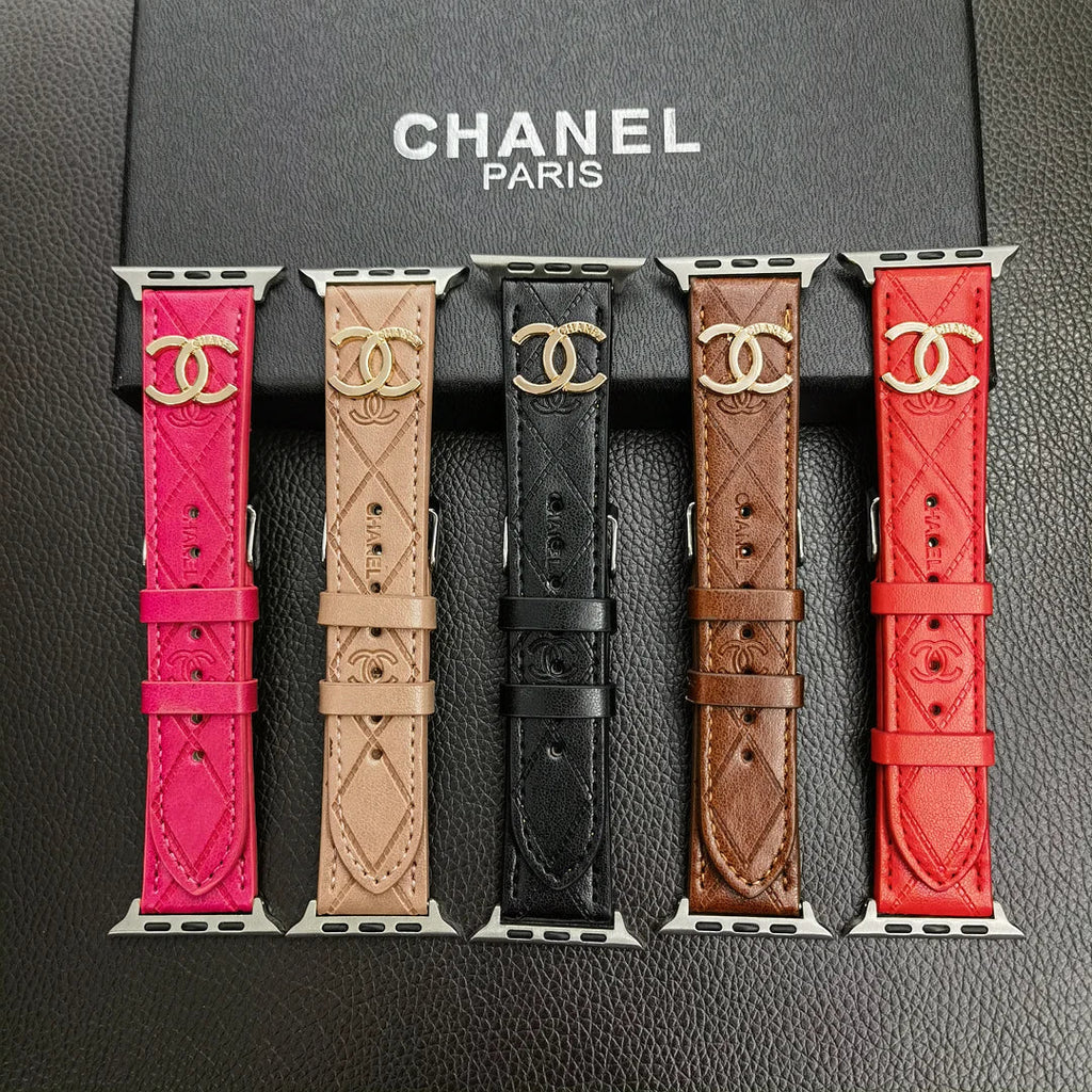 Gold monogram 3D embossed leather Apple Watch strap