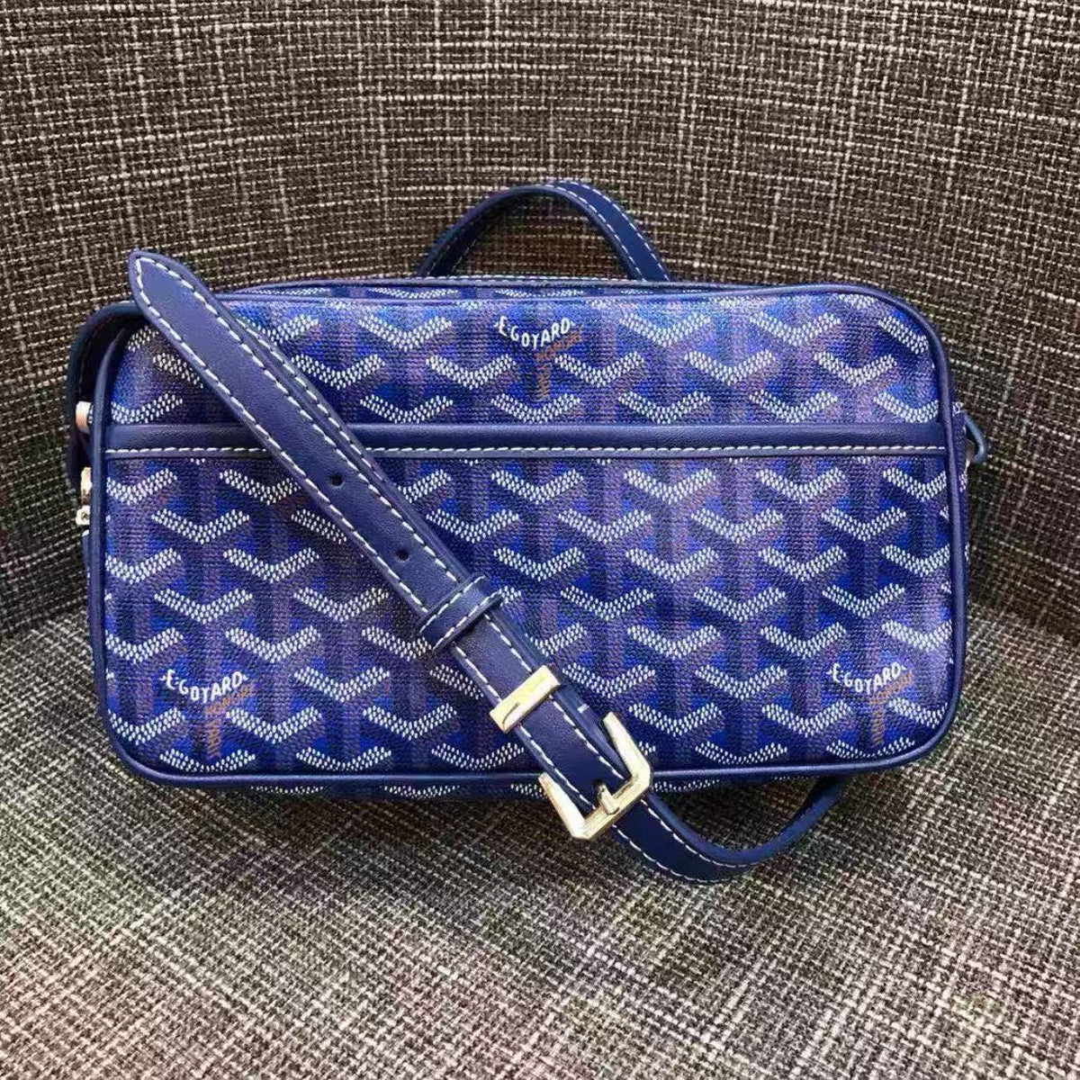 Goyard-inspired chevron pattern crossbody shoulder bag
