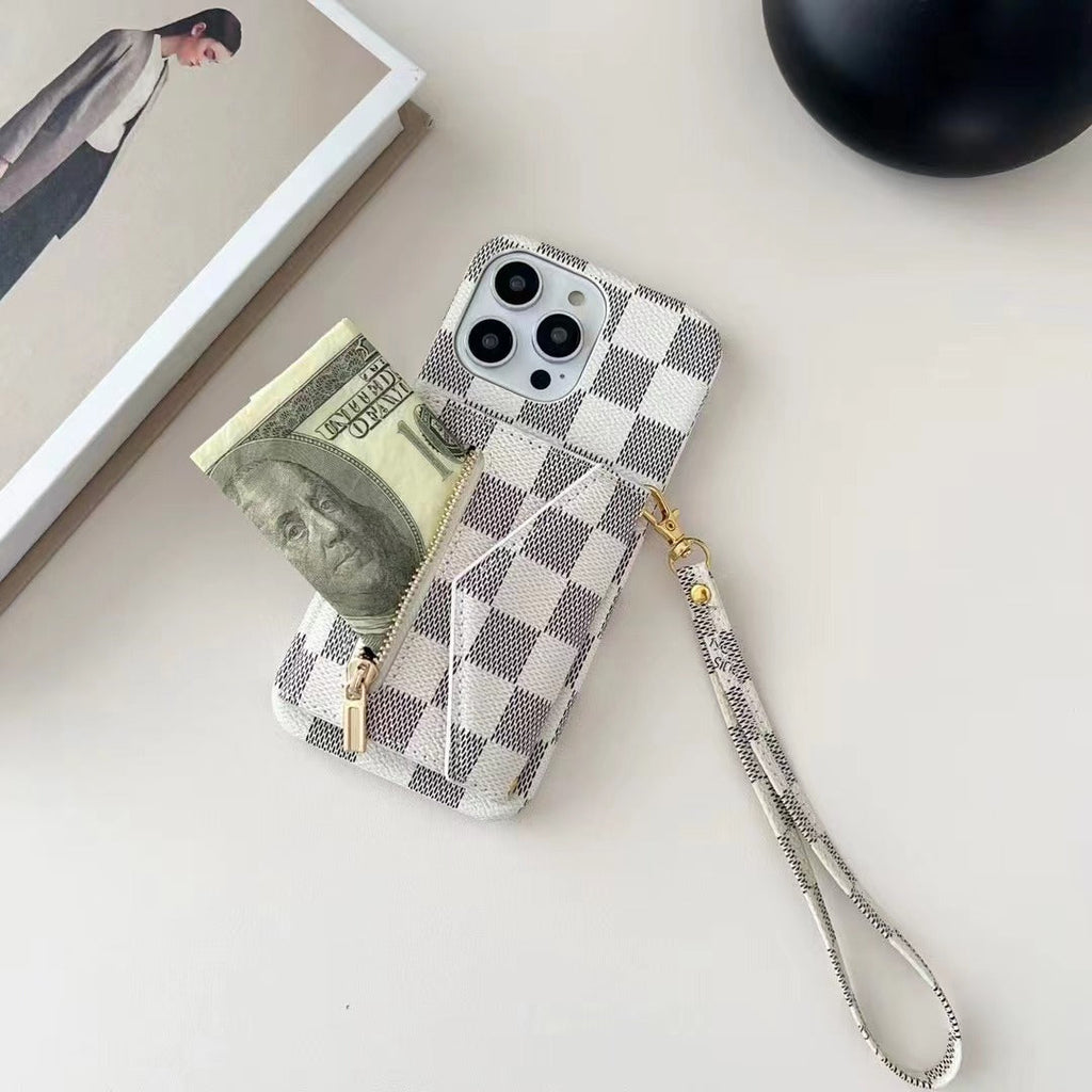Louis Vuitton-inspired monogram wallet phone case with zip pocket