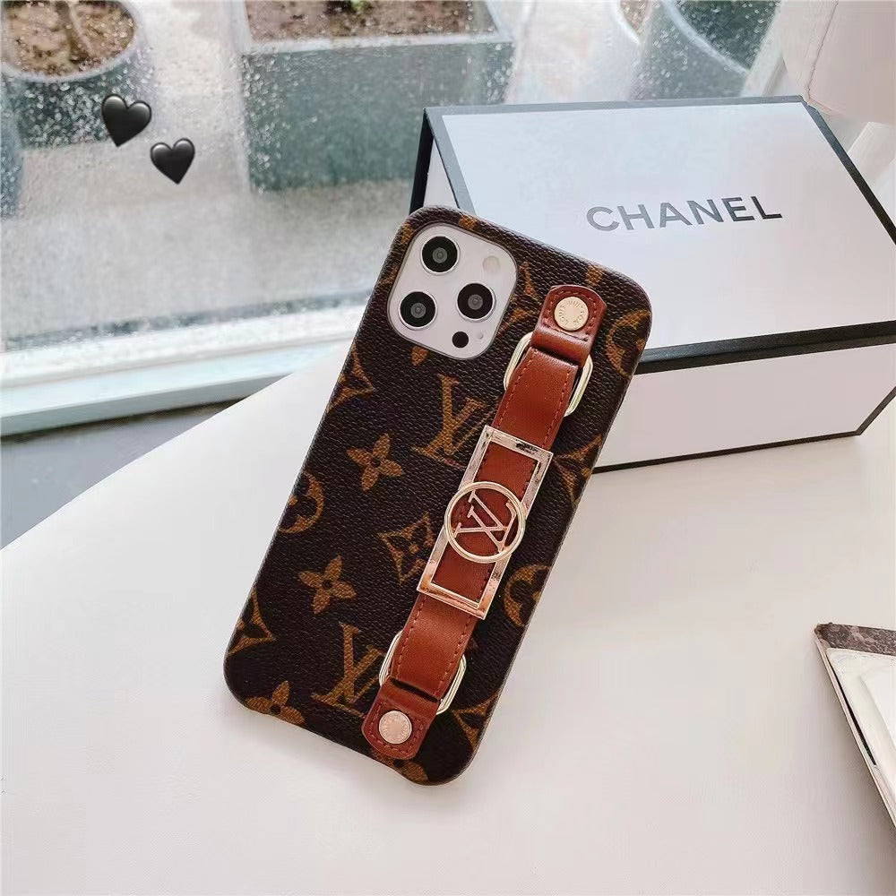 Louis Vuitton-inspired leather wrist band iPhone case