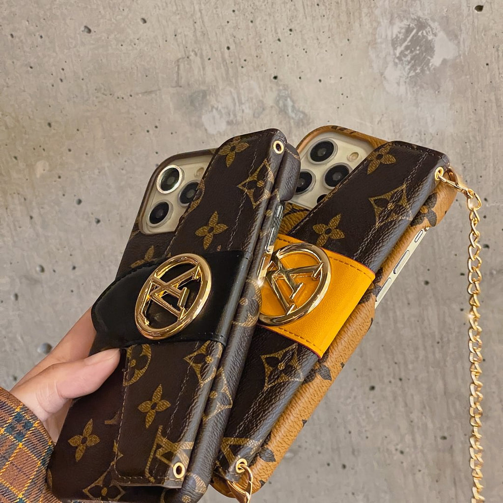 Louis Vuitton-inspired iPhone case with card holder and chain