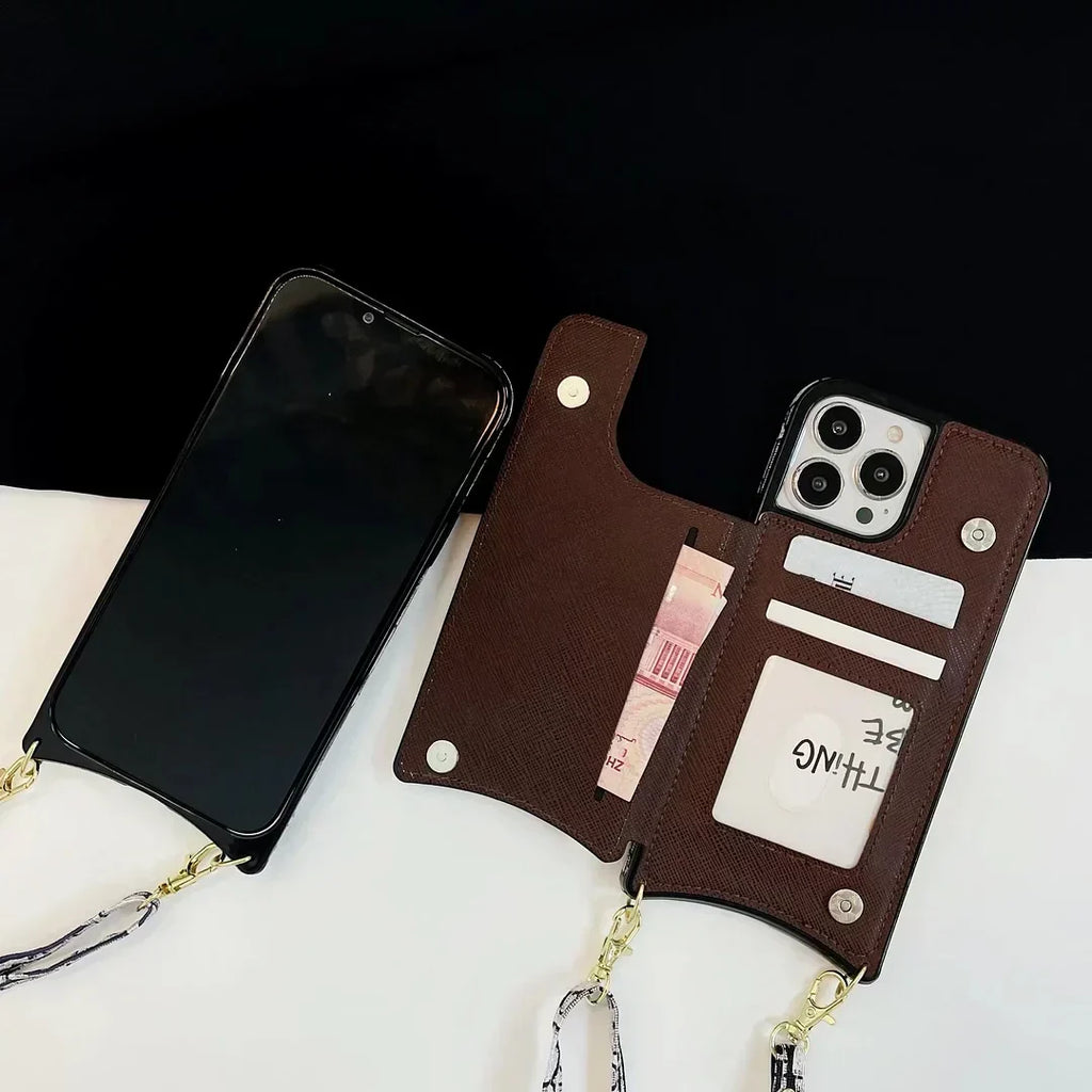 Dior-inspired all-over pattern iPhone case with lanyard
