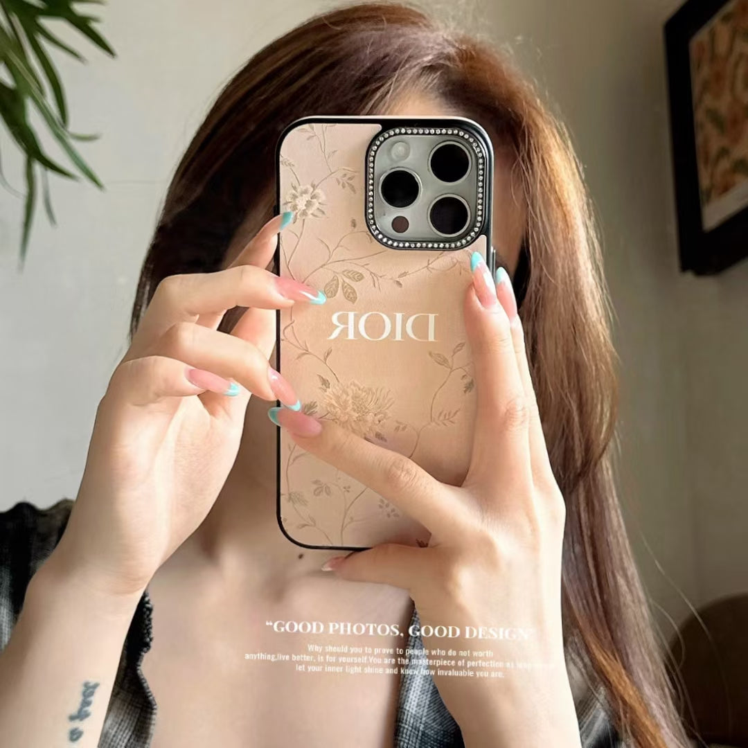 Dior-inspired botanical texture iPhone 16 Pro case