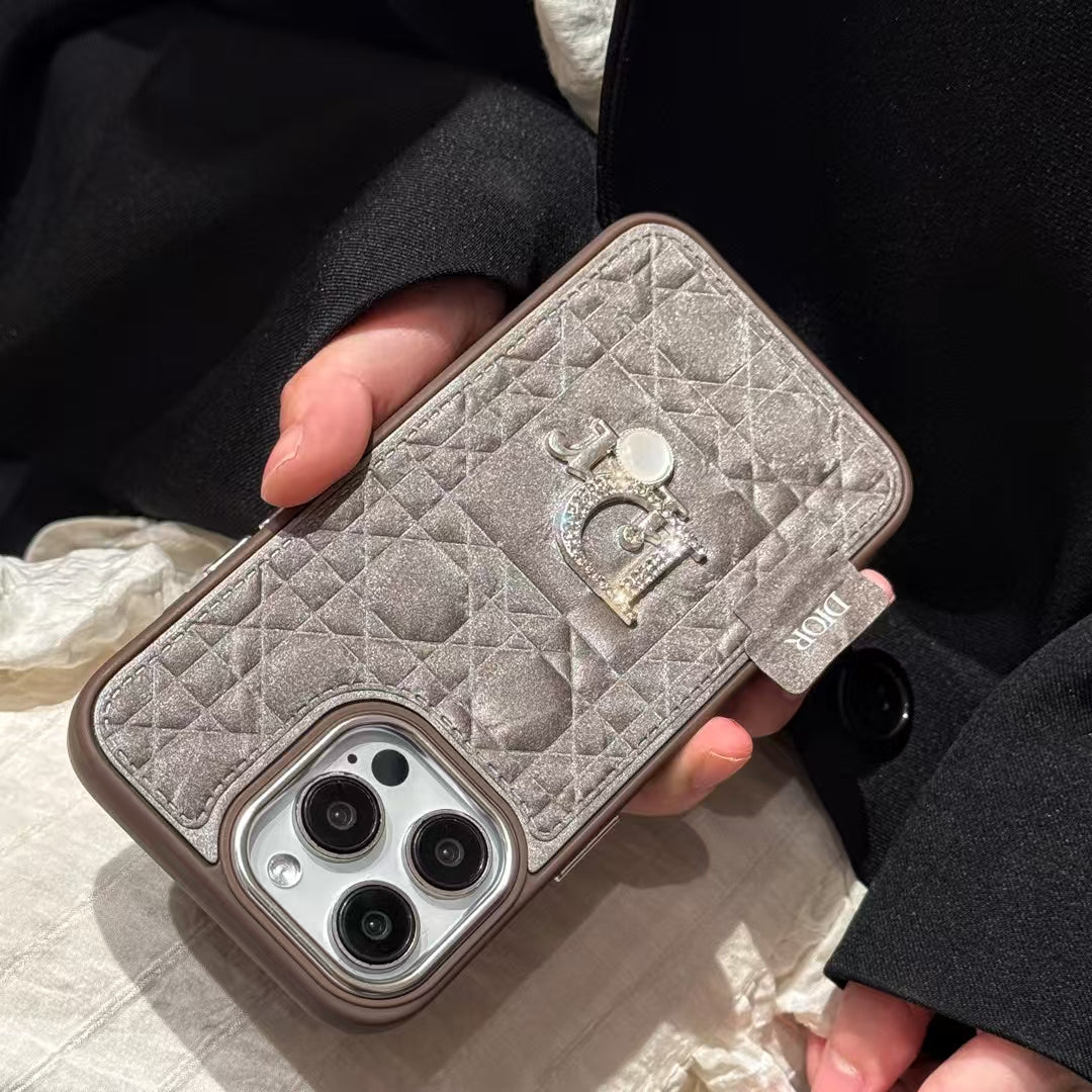 Dior-inspired quilted iPhone 16 Pro Max case with metal detail