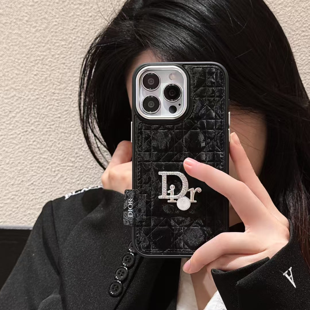 Dior-inspired quilted iPhone 16 Pro Max case with metal detail