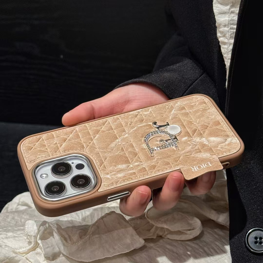 Dior-inspired quilted iPhone 16 Pro Max case with metal detail
