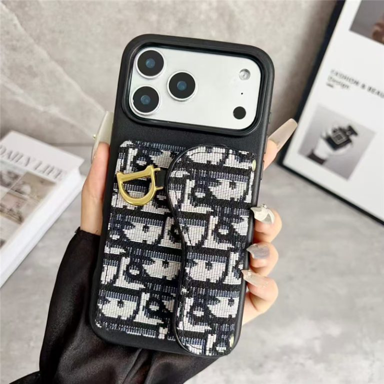 Dior-inspired leather phone case with card holder for iPhone 17-12