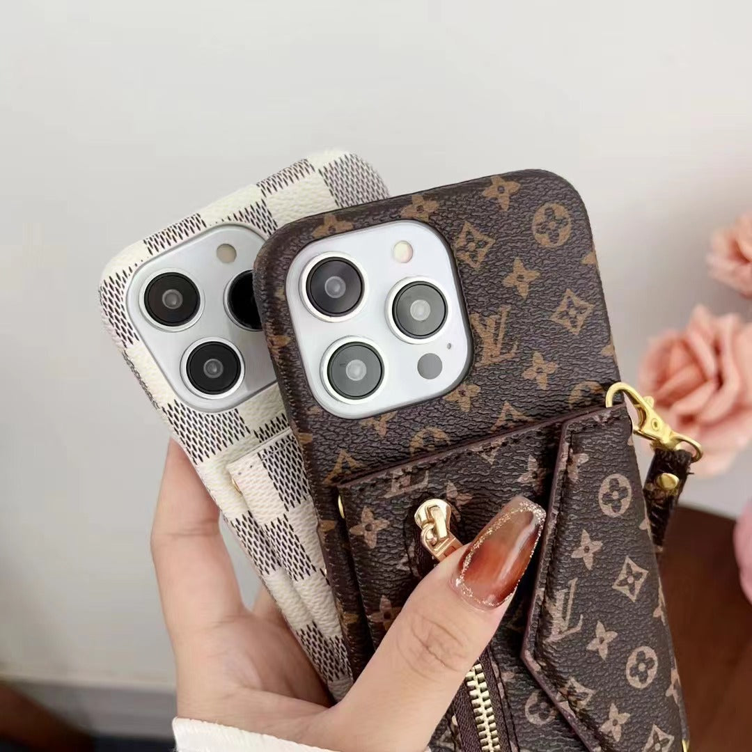 Louis Vuitton-inspired monogram wallet phone case with zip pocket