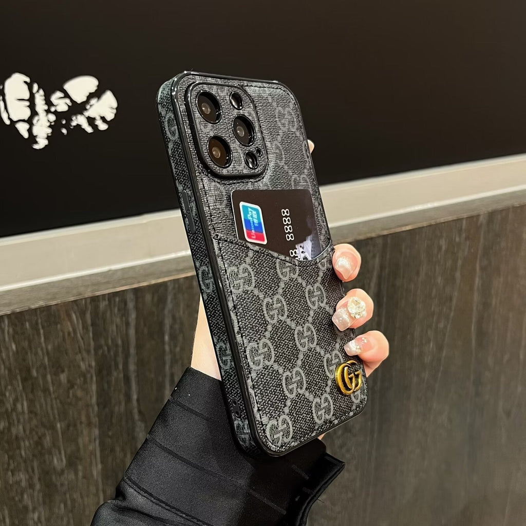 Louis Vuitton-inspired leather monogram iPhone case with wallet card
