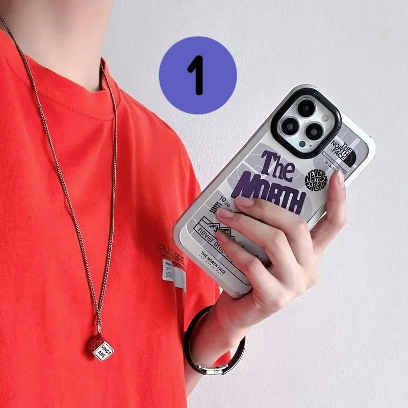 The North Face-inspired graphic print iPhone case with contrast camera frame