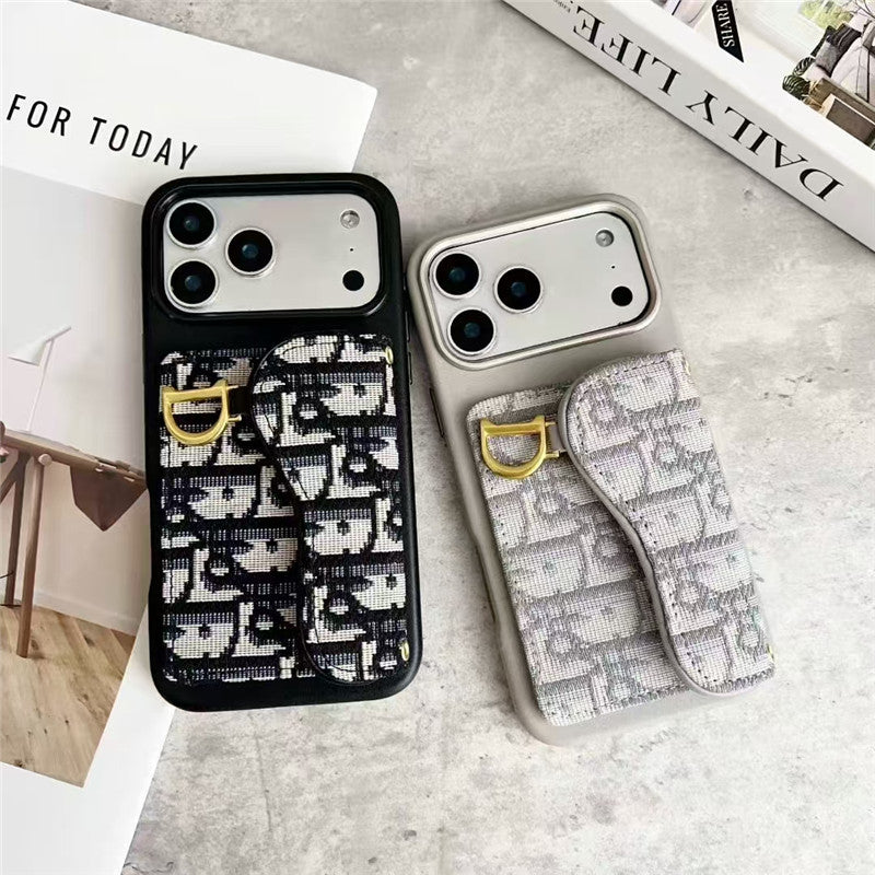 Dior-inspired leather phone case with card holder for iPhone 17-12