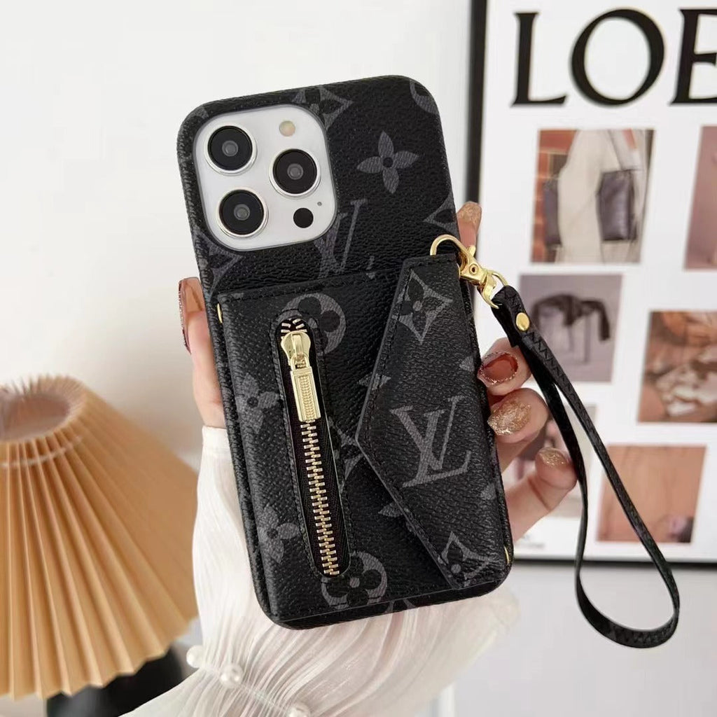 Louis Vuitton-inspired monogram wallet phone case with zip pocket