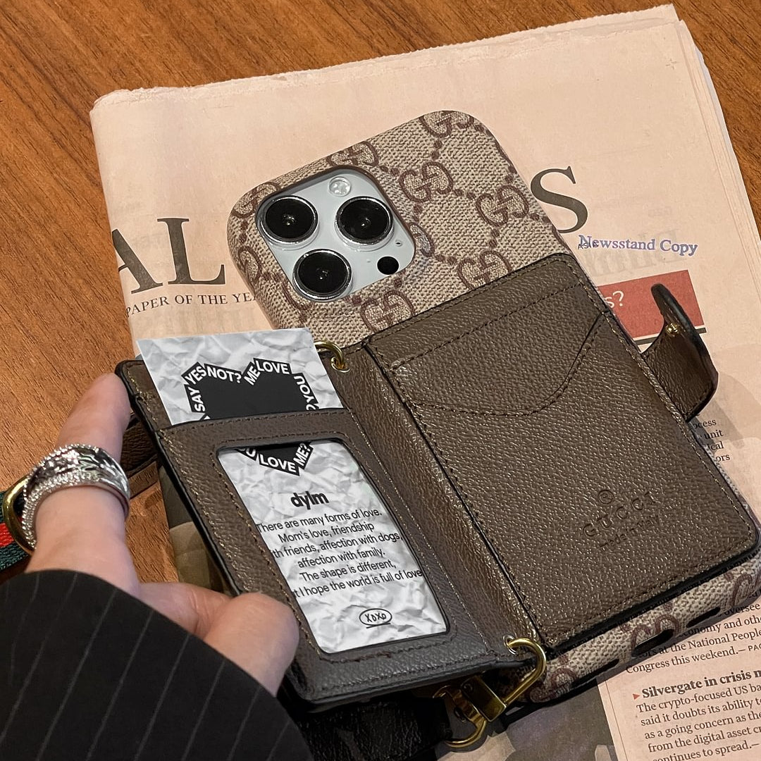 Gucci-inspired leather wallet crossbody iPhone case
