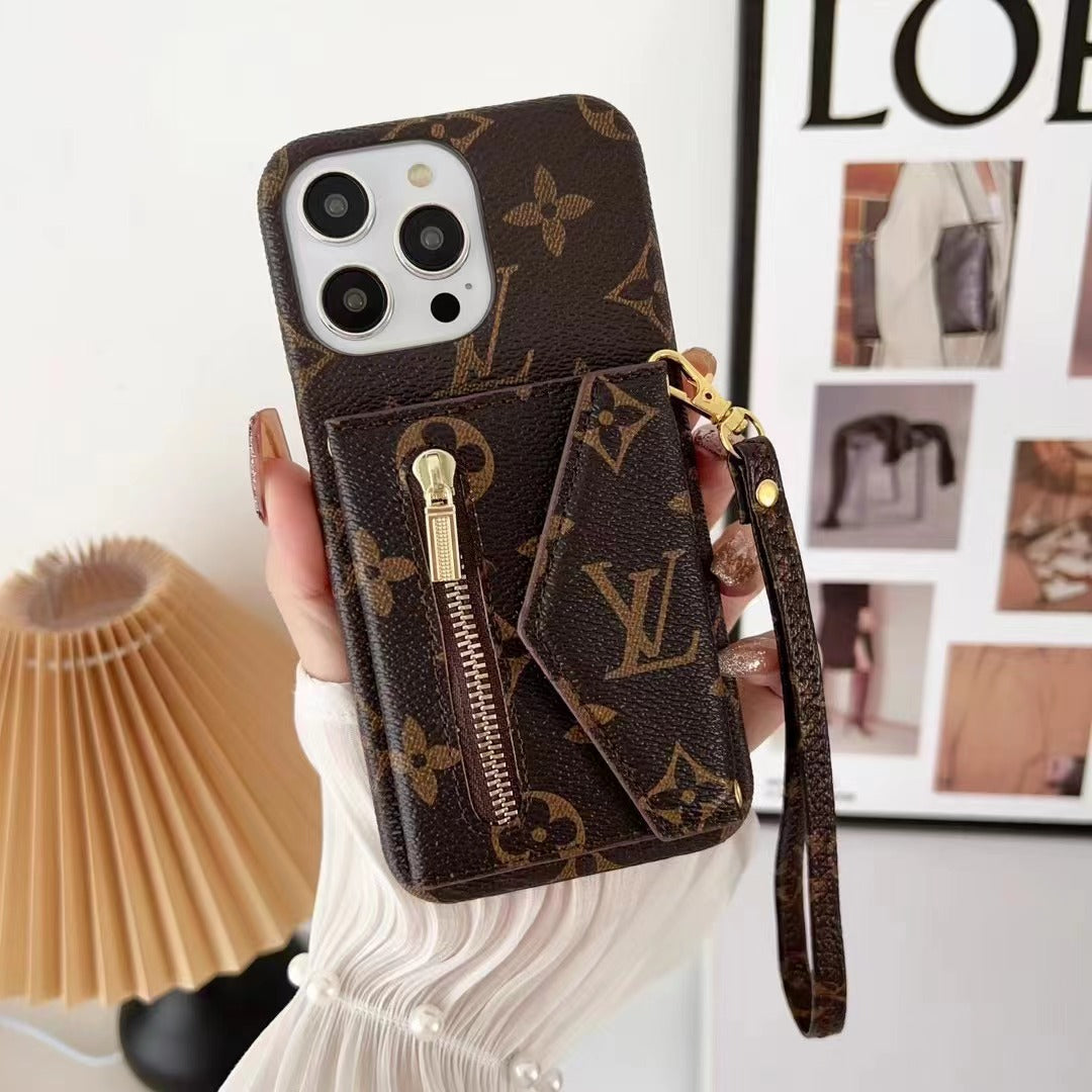 Louis Vuitton-inspired monogram wallet phone case with zip pocket