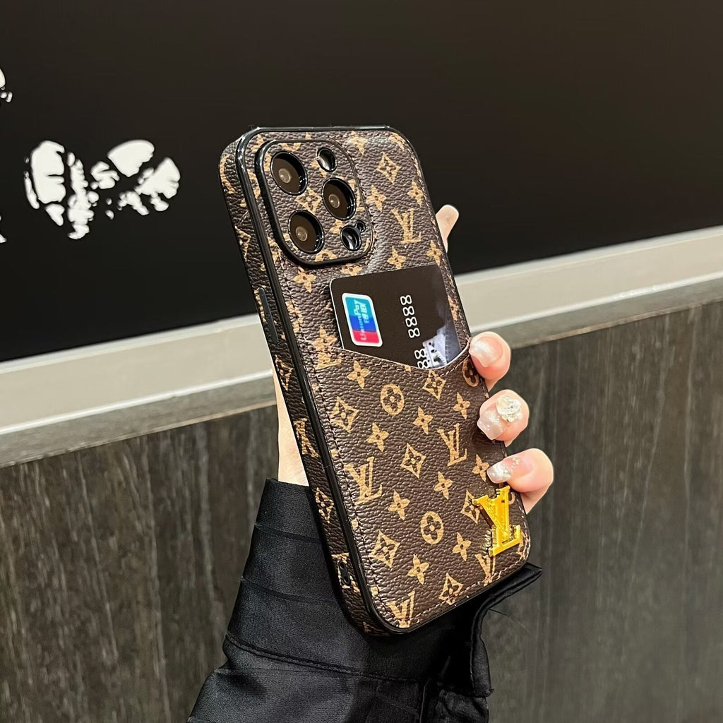 Louis Vuitton-inspired leather monogram iPhone case with wallet card
