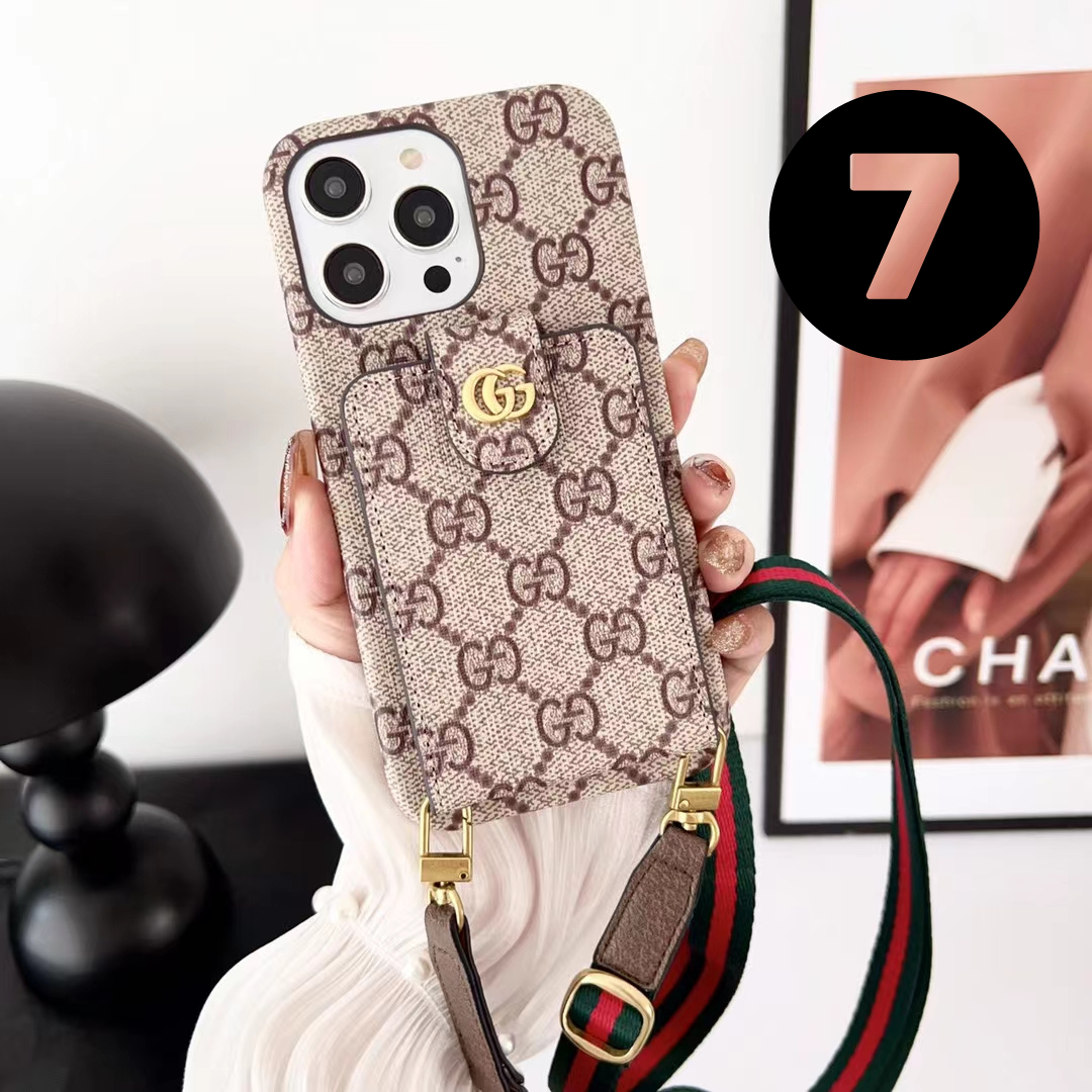 Louis Vuitton-inspired monogram phone case with strap and card pocket