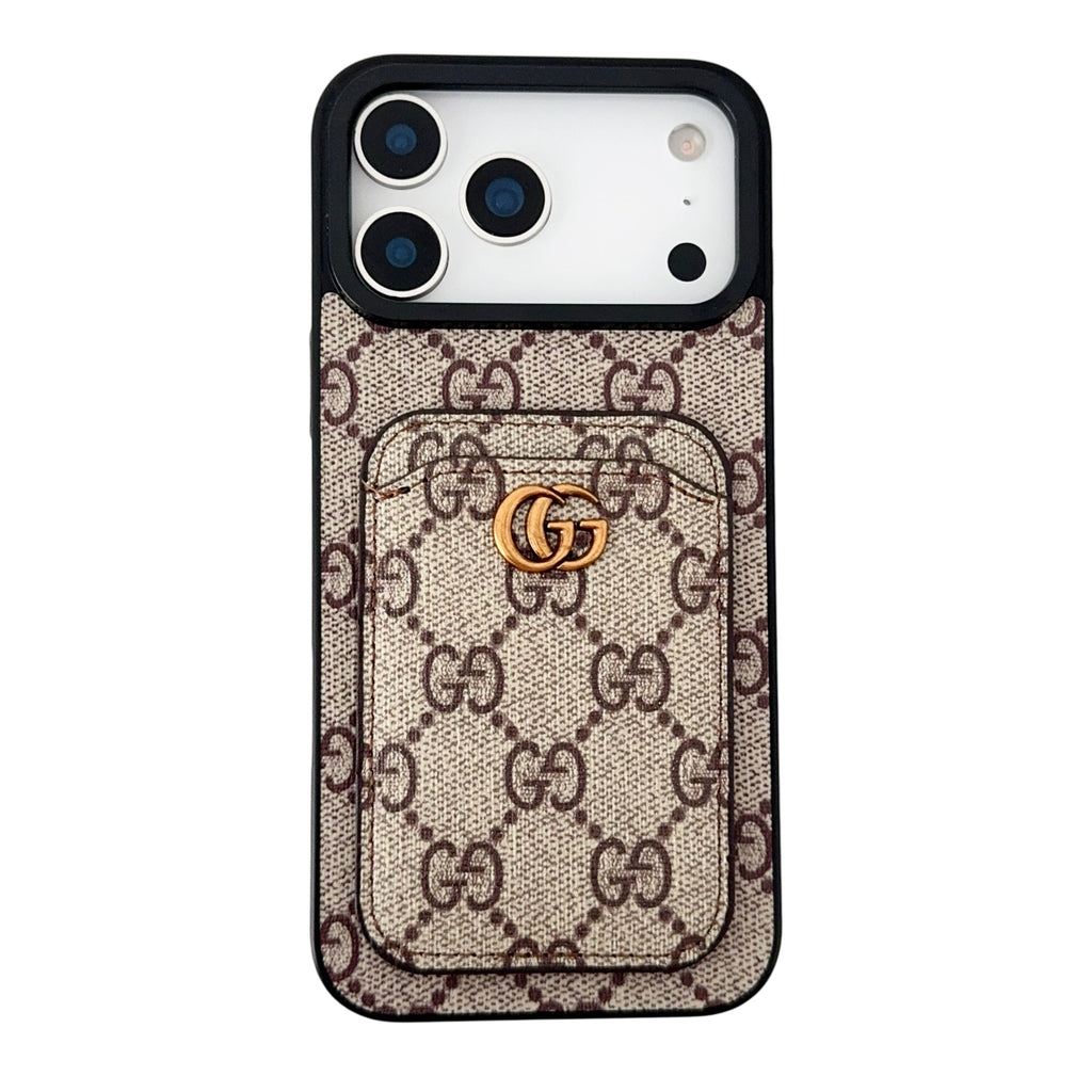 Gucci-inspired fine monogram iPhone 17 case with wallet card holder