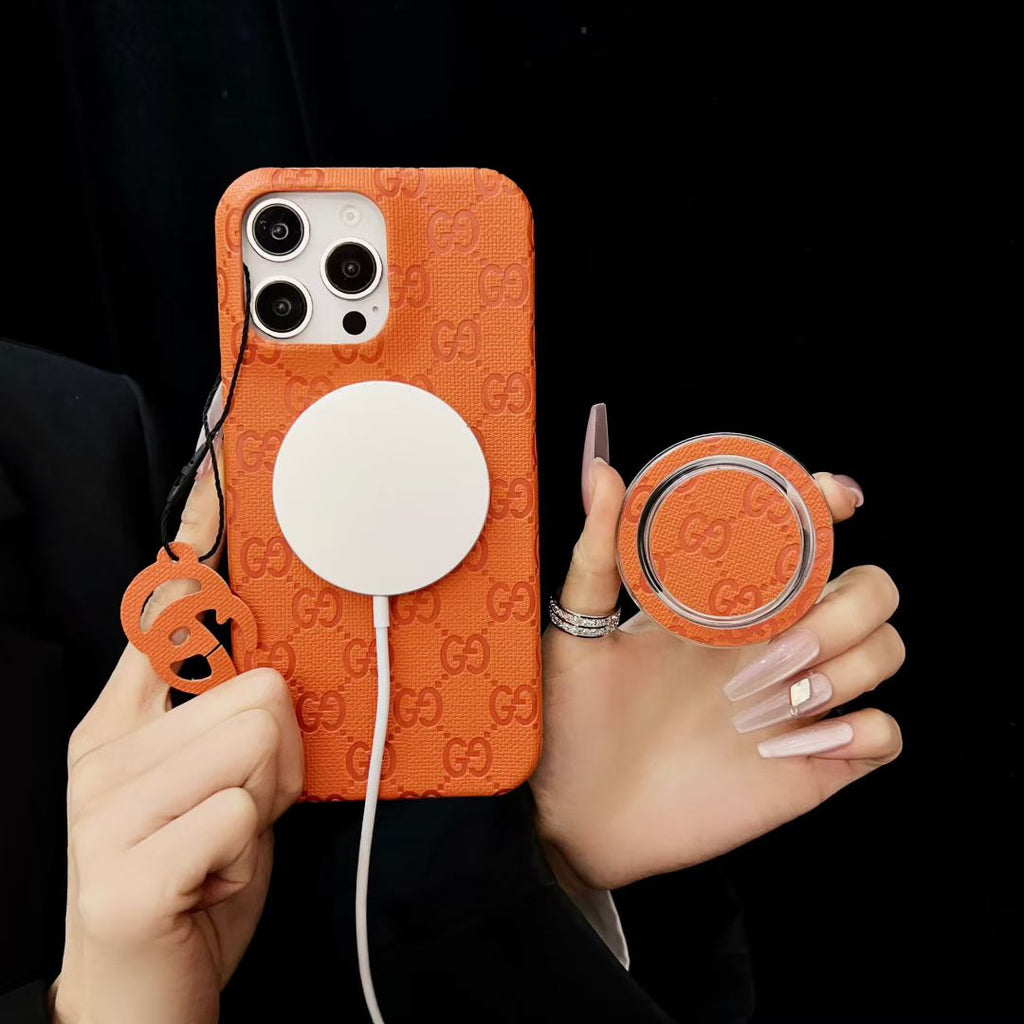 Gucci-inspired textured magnetic ring case for iPhone 16