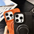 Gucci-inspired textured magnetic ring case for iPhone 16, black