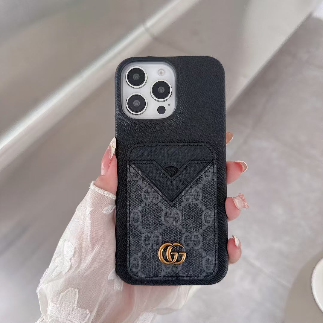 Gucci-inspired monogram card pocket case for iPhone 15