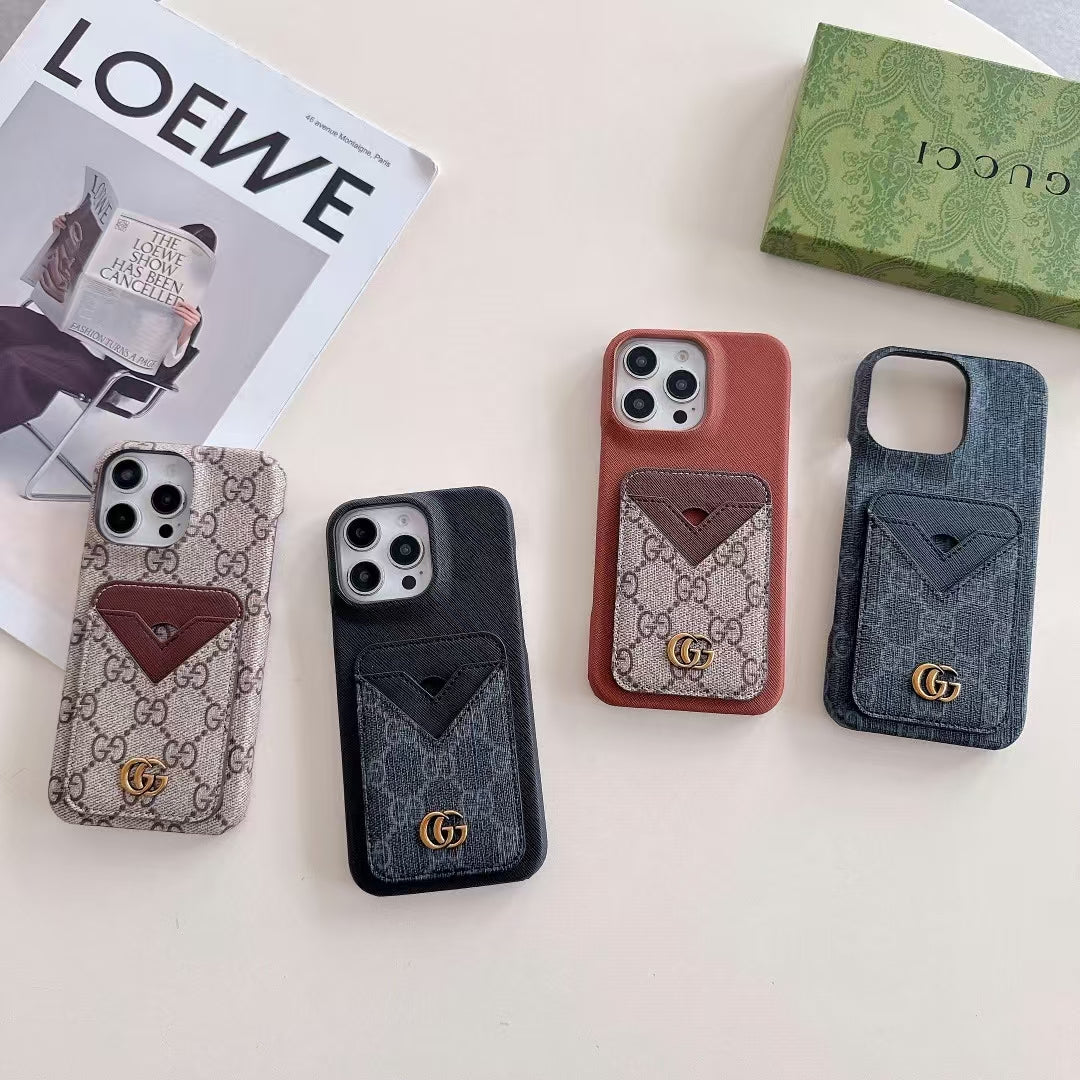 Gucci-inspired monogram card pocket case for iPhone 15