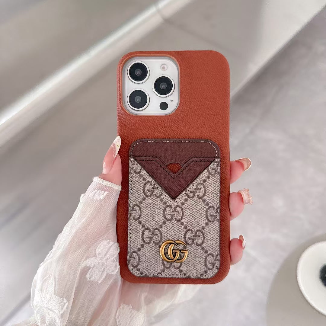 Gucci-inspired monogram card pocket case for iPhone 15
