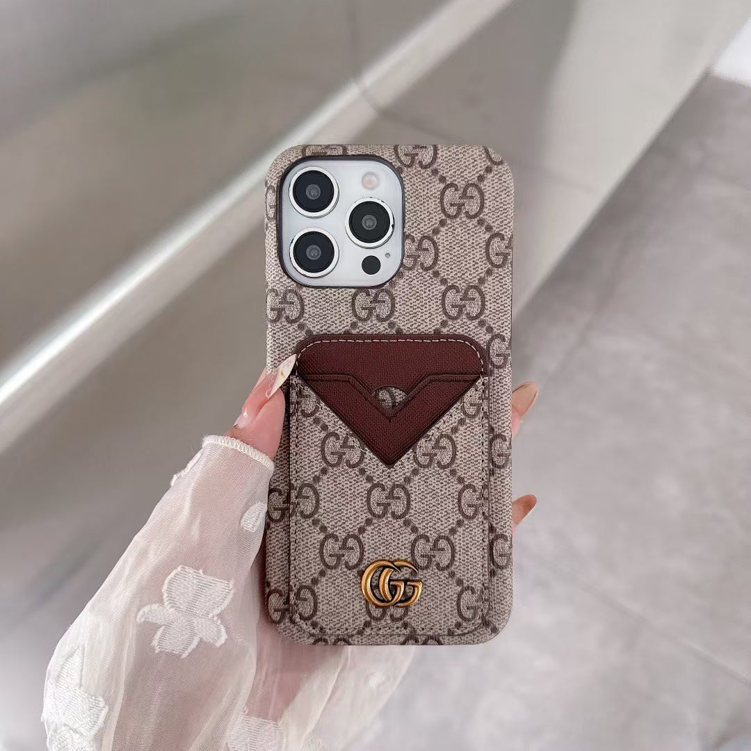 Gucci-inspired monogram card pocket case for iPhone 15