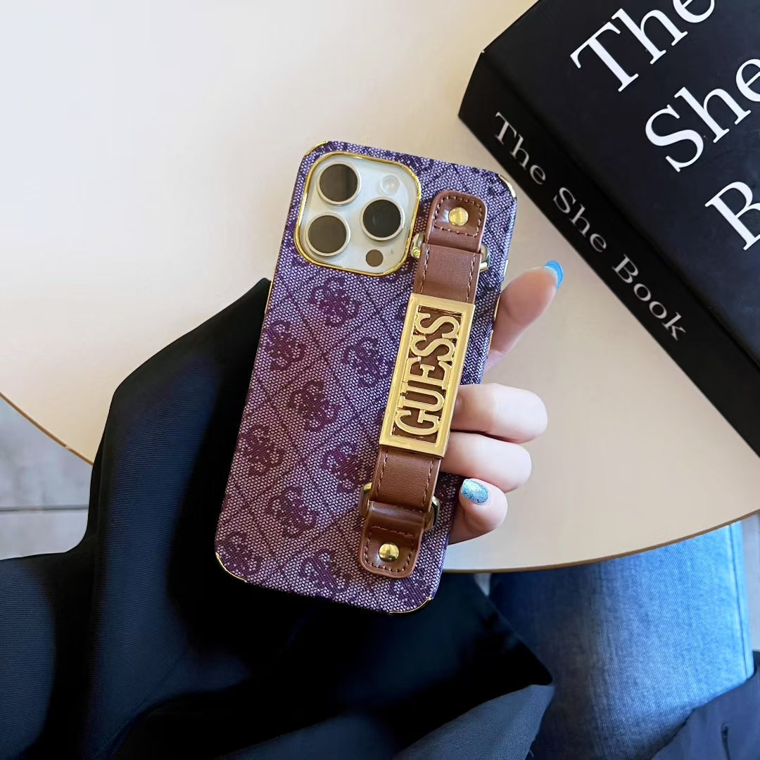 Guess-inspired iridescent iPhone 16 Pro Max case with hand strap