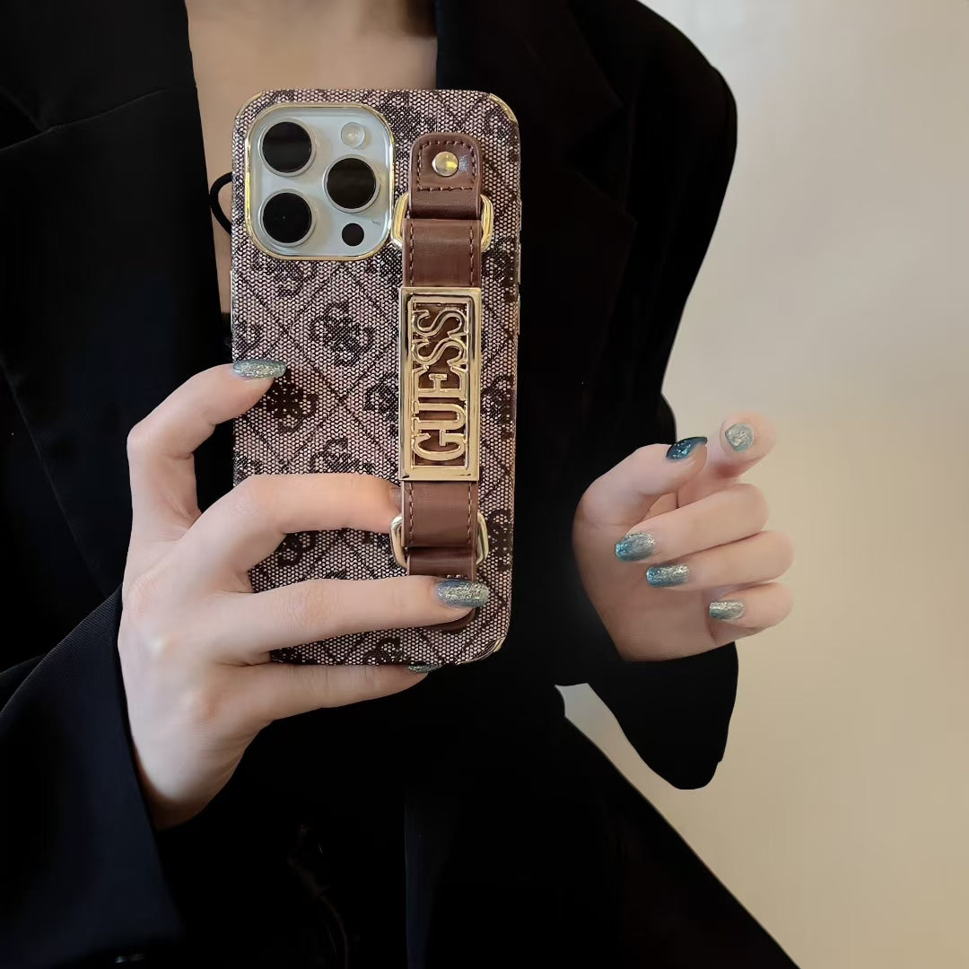 Guess-inspired iridescent iPhone 16 Pro Max case with hand strap