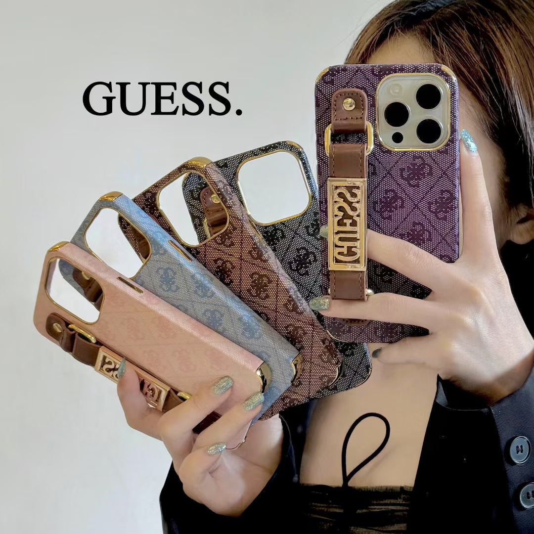 Guess-inspired iridescent iPhone 16 Pro Max case with hand strap