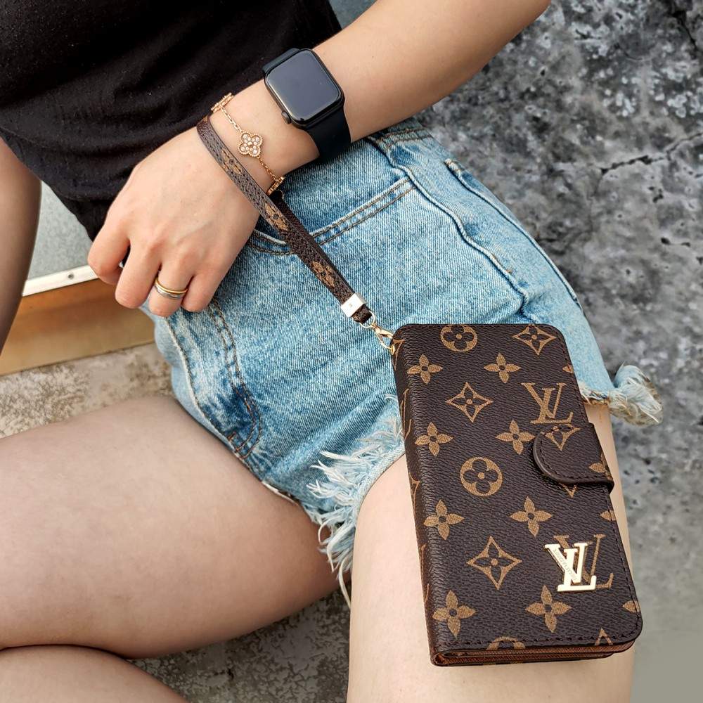 Louis Vuitton-inspired monogram flip wallet case for iPhone