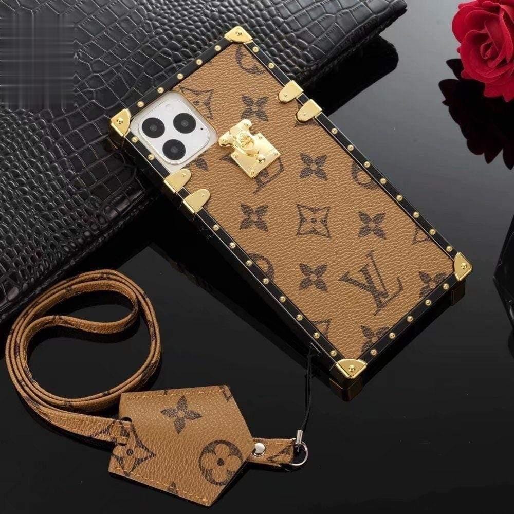 Louis Vuitton-inspired monogram trunk-style phone case
