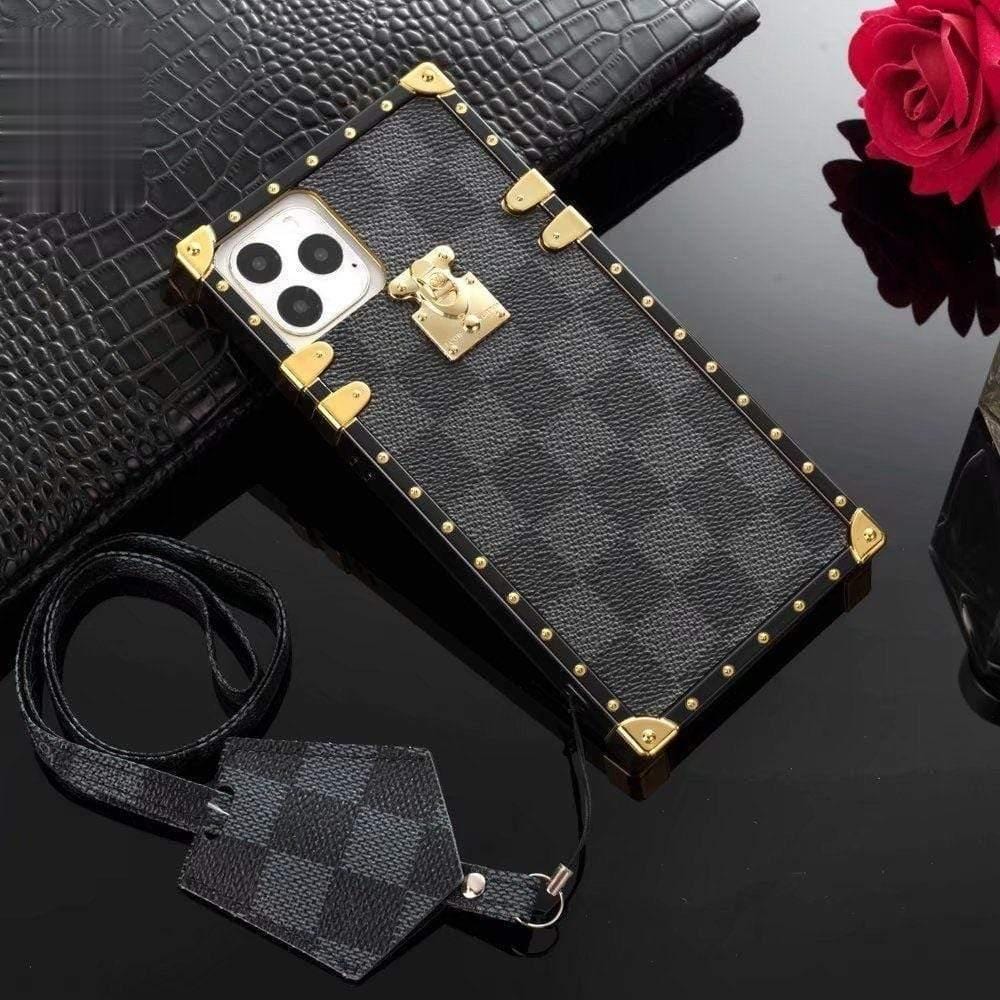 Louis Vuitton-inspired monogram trunk-style phone case