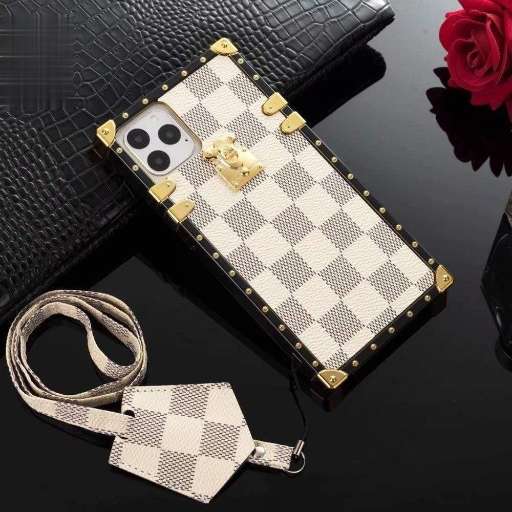 Louis Vuitton-inspired monogram trunk-style phone case