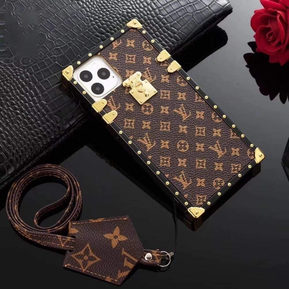 Louis Vuitton-inspired monogram trunk-style phone case