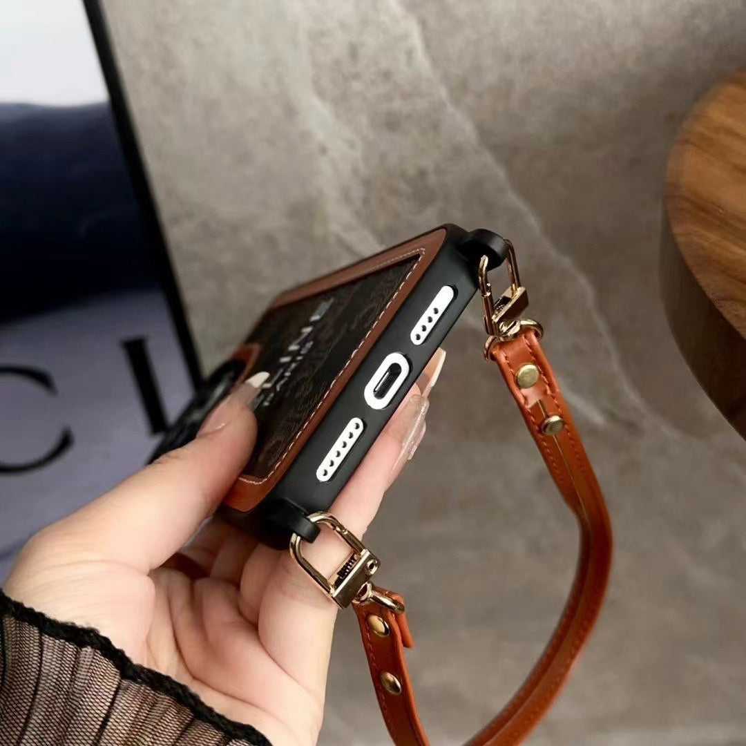 Celine-inspired black iPhone case with strap - sz231124