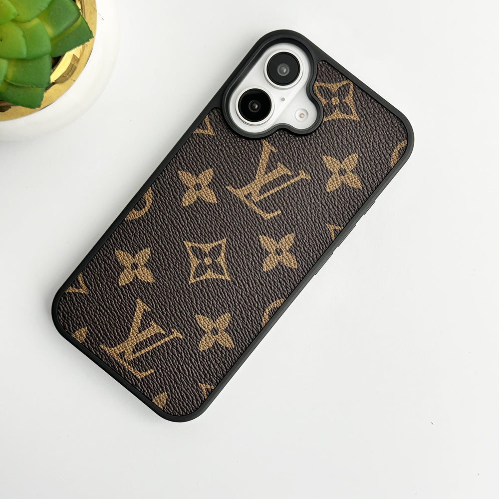 Louis Vuitton-inspired monogram leather iPhone case with camera cutout