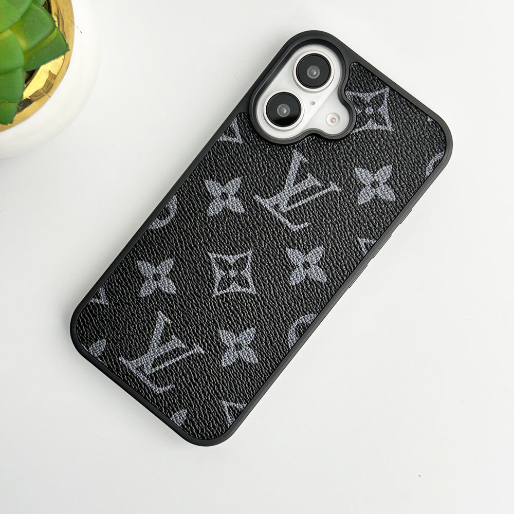 Louis Vuitton-inspired monogram leather iPhone case with camera cutout