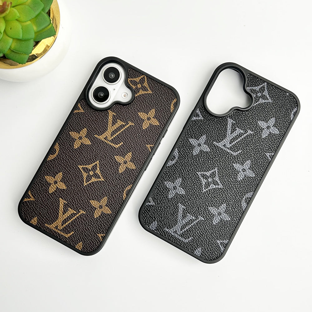 Louis Vuitton-inspired monogram leather iPhone case with camera cutout
