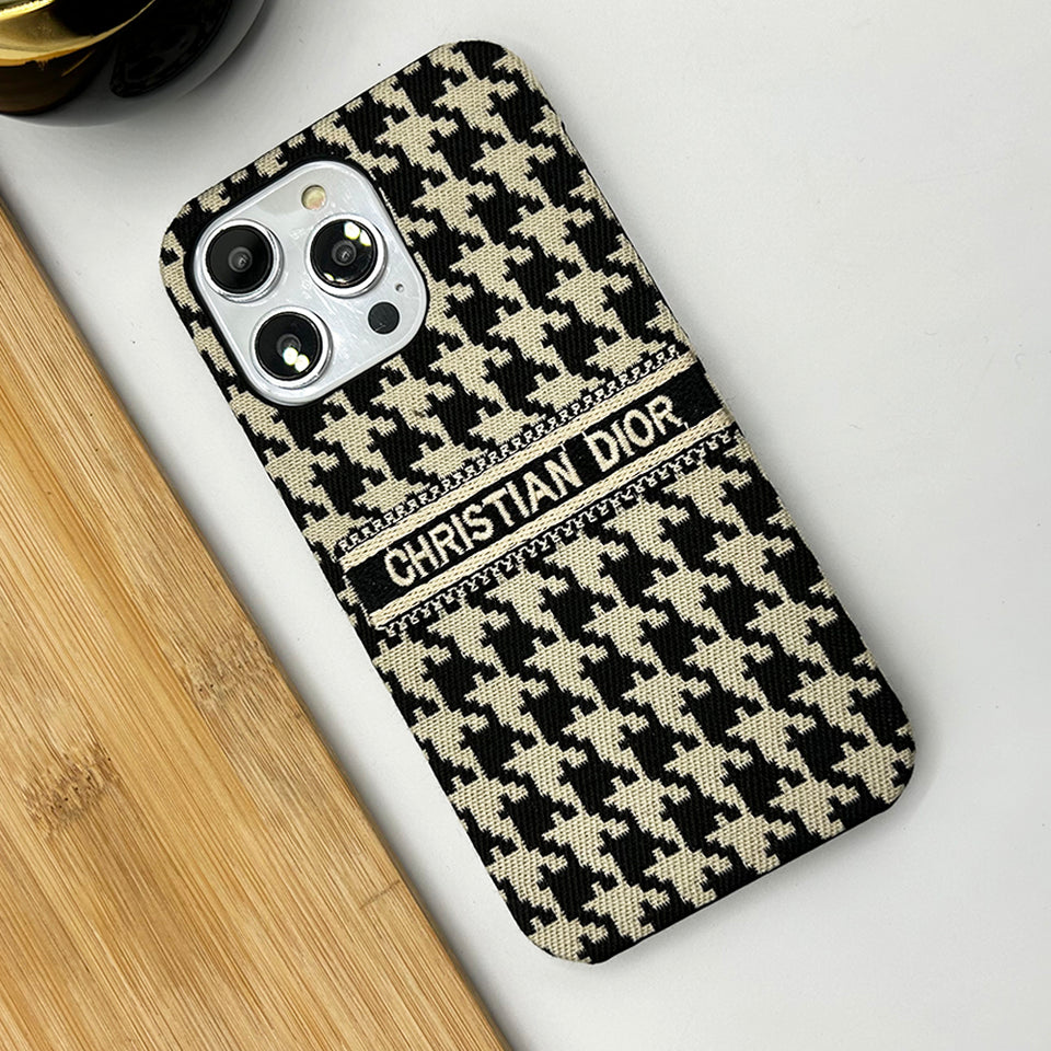 Dior-inspired patterned iPhone case with contrast lettering band