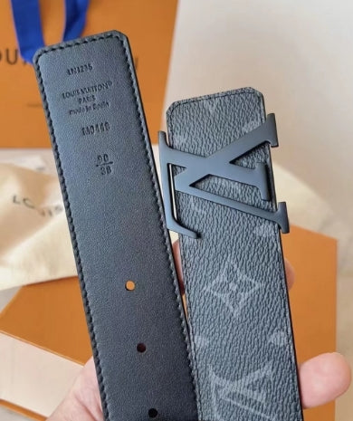 Louis Vuitton-inspired monogram belt with metal buckle