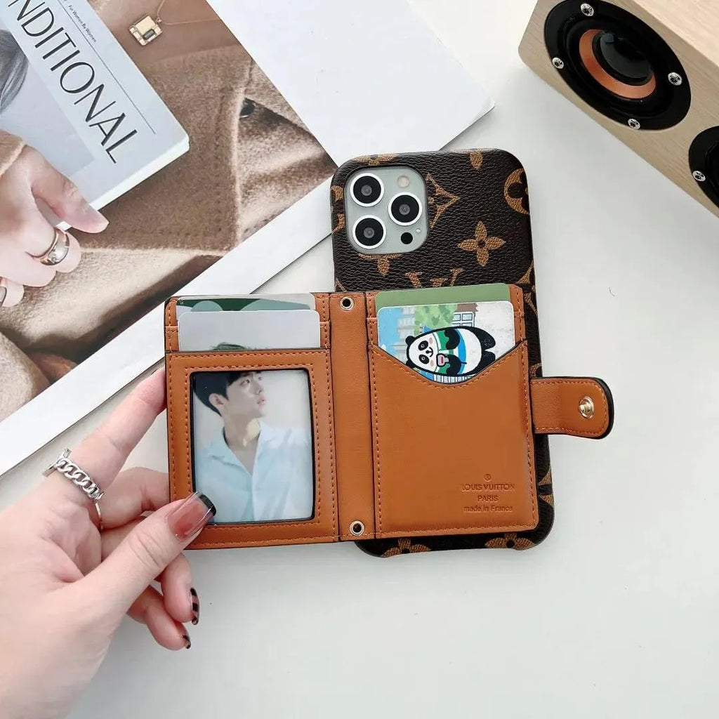 Louis Vuitton-inspired monogram iPhone 17 case with wallet strap