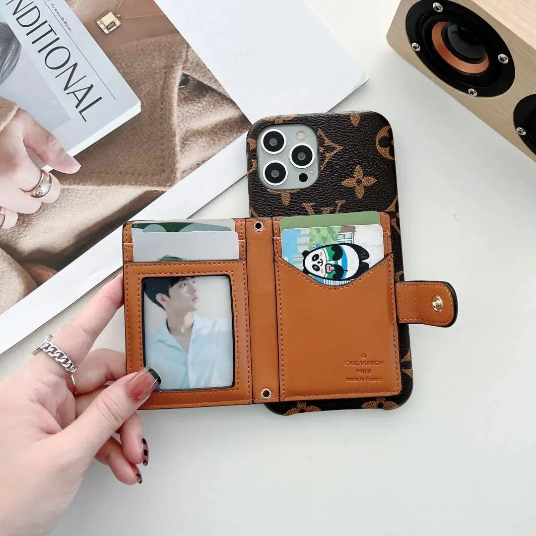 Louis Vuitton-inspired monogram iPhone 17 case with wallet strap