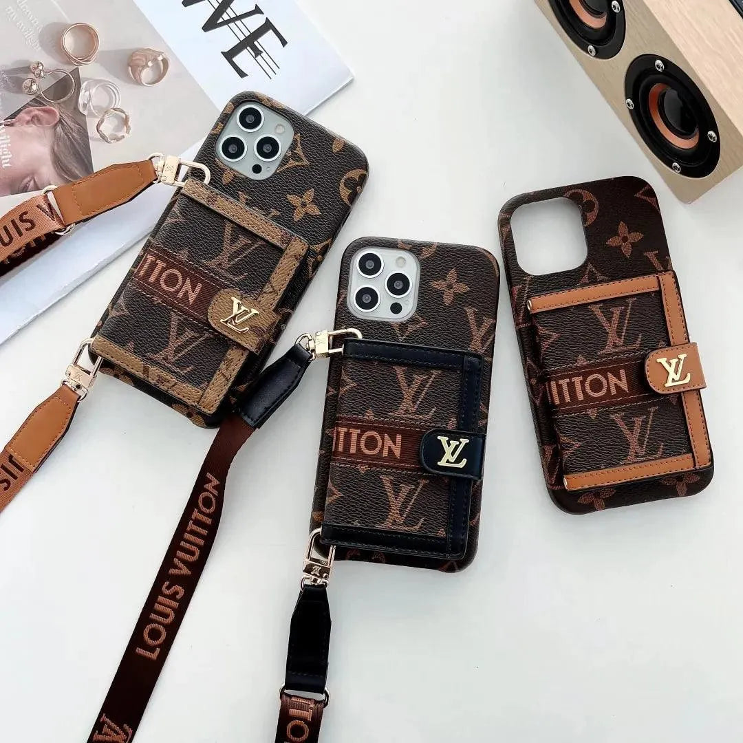 Louis Vuitton-inspired monogram iPhone 17 case with wallet strap