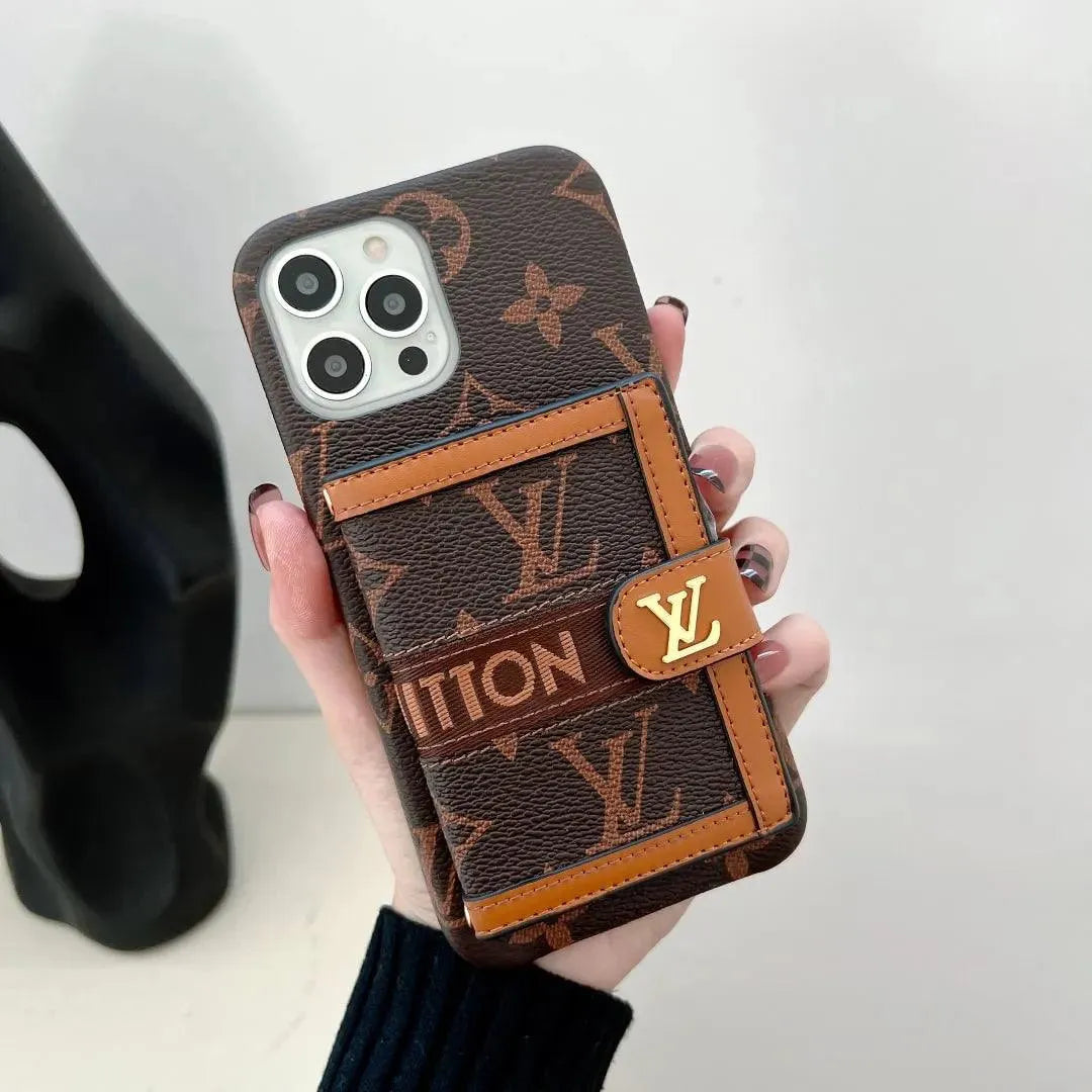 Louis Vuitton-inspired monogram iPhone 17 case with wallet strap