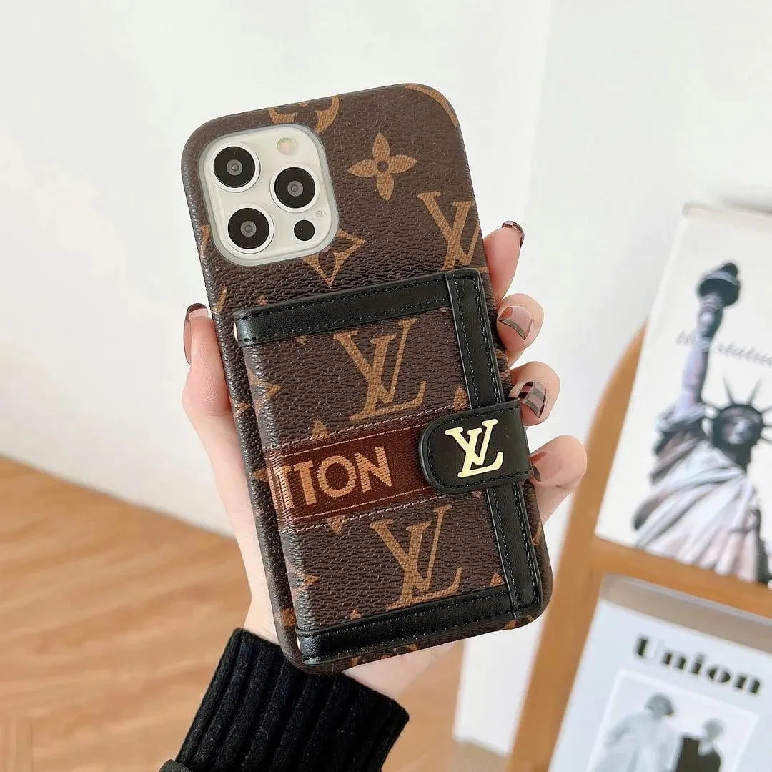 Louis Vuitton-inspired monogram iPhone 17 case with wallet strap